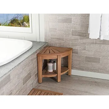 AquaTeak The Original 15.5" Kai Corner Teak Shower Bench with Shelf