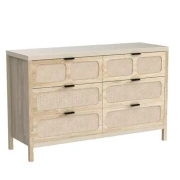 QEIUZON Modern 6 Drawer Rattan Dresser for Stylish Storage