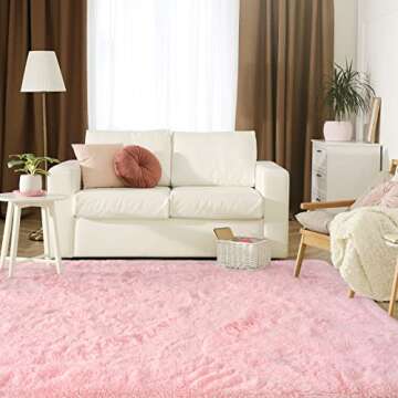 Jelymark Super Soft Shaggy Rug for Bedroom, 4x5.9 Feet Fluffy Carpet for Living Room, Fuzzy Indoor Plush Area Rug for Home Decor, Furry Floor Rugs for Dorm, Kids Nursery Rug for Girls, Pink