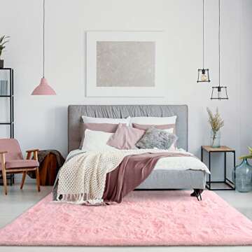 Jelymark Super Soft Shaggy Rug for Bedroom, 4x5.9 Feet Fluffy Carpet for Living Room, Fuzzy Indoor Plush Area Rug for Home Decor, Furry Floor Rugs for Dorm, Kids Nursery Rug for Girls, Pink