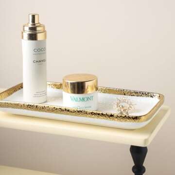 Ceramic Jewelry Dish Tray with Golden Rim,Small Decorative Tray,Trinket Dish,Ring Dish Holder,Gold a...