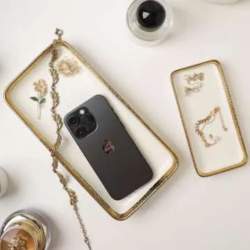 Ceramic Jewelry Dish Tray with Golden Rim,Small Decorative Tray,Trinket Dish,Ring Dish Holder,Gold and White Bathroom Vanity Tray,Holder Organizer for Candles Perfume Home Decor (Large 10×5.1")