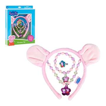 LUV HER Peppa Pig Headbands For Girls - Kids Jewelry for Girls - Dress Up Set All in one Giftable Box - Headband - Play Jewelry Set - 4pc (Toddler Headband, Necklace, Dress Up Bracelet, Ring) Ages 3+