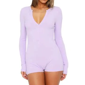 REVETRO Womens Sexy Long Sleeve V Neck Jumpsuit Unitard Bodysuit Workout Rompers One Piece Fall Wome...