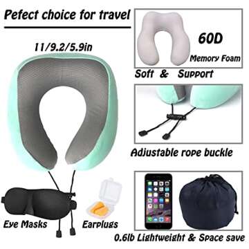GOTDYA Travel Pillow,Travel Neck Pillows for Sleeping,100% Pure Memory Foam Soft Comfort & Support P...
