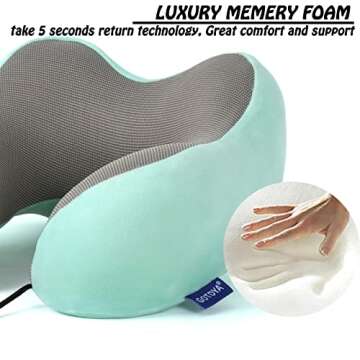 GOTDYA Travel Pillow,Travel Neck Pillows for Sleeping,100% Pure Memory Foam Soft Comfort & Support Pillow for Airplane/Car/Office&Home Rest Use-Blue Green