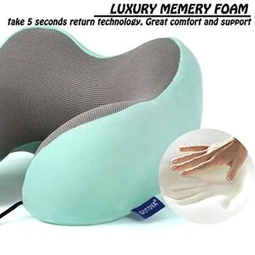 GOTDYA Travel Pillow,Travel Neck Pillows for Sleeping,100% Pure Memory Foam Soft Comfort & Support Pillow for Airplane/Car/Office&Home Rest Use-Blue Green
