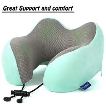 GOTDYA Travel Pillow,Travel Neck Pillows for Sleeping,100% Pure Memory Foam Soft Comfort & Support Pillow for Airplane/Car/Office&Home Rest Use-Blue Green