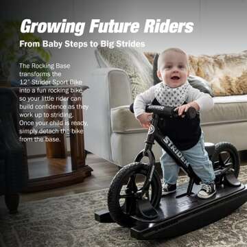 Strider 12” Sport Bike (Black) + Rocking Base - Helps Teach Baby How to Ride a Balance Bicycle - f...