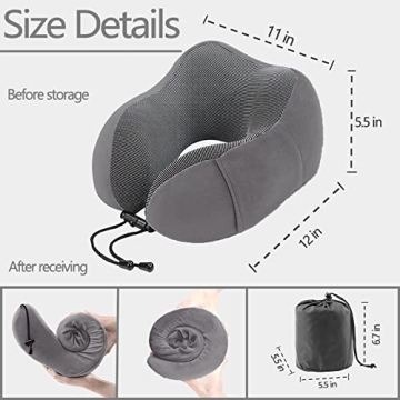 YIRFEIKRER Memory Foam Travel Pillow Neck Support Dark Grey