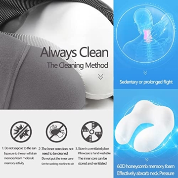 YIRFEIKRER Memory Foam Travel Pillow Neck Support Dark Grey