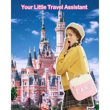 Telawsfun Chenille Letter Mouse Ear Holder for Bag, Large Multipocket Mouse Ears Travel Case with Shoulder Strap, 11"x11"x4.5" Pink Mouse Ears Headband Holder for Girl Women Park Trip