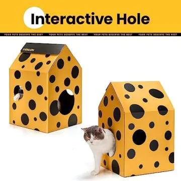 Conlun Cardboard Cat House with Scratch Pad & Catnip, Cat Play Scratching House for Indoor Hideaway Furniture, Heavy Duty Sturdy Cardboard Scratcher, Easy to Assemble Birthday Gift