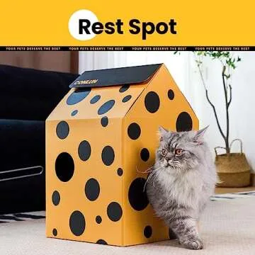 Conlun Cardboard Cat House with Scratch Pad & Catnip, Cat Play Scratching House for Indoor Hideaway Furniture, Heavy Duty Sturdy Cardboard Scratcher, Easy to Assemble Birthday Gift