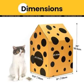 Conlun Cardboard Cat House with Scratch Pad & Catnip, Cat Play Scratching House for Indoor Hideaway Furniture, Heavy Duty Sturdy Cardboard Scratcher, Easy to Assemble Birthday Gift