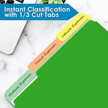 120-Pack Two Tone Color File Folders 8.5 x 11 Inch，1/3 Cut Tab File Folders Letter Size, Assorted Colors, Blue Red Green Yellow Orange Manila File Folders, School Business Office Folders for Document