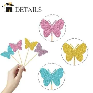 MonMon & Craft Butterfly Cupcake Toppers Girl's Birthday Cupcake Toppers/Baby Shower/Butterfly Party Children Birthday Sign Butterfly Wedding Cupcake Decor Four Colors Glitter 24 Pcs