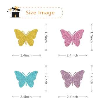 MonMon & Craft Butterfly Cupcake Toppers Girl's Birthday Cupcake Toppers/Baby Shower/Butterfly Party Children Birthday Sign Butterfly Wedding Cupcake Decor Four Colors Glitter 24 Pcs
