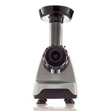 Omega Juice Extractor and Nutrition System Quiet Motor Slow Masticating Dual-Stage Extraction with Adjustable Settings, 200-Watt, Metallic