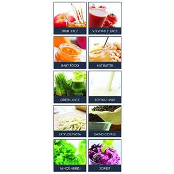 Omega Juice Extractor and Nutrition System Quiet Motor Slow Masticating Dual-Stage Extraction with Adjustable Settings, 200-Watt, Metallic