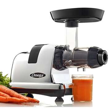 Omega Juice Extractor and Nutrition System Quiet Motor Slow Masticating Dual-Stage Extraction with Adjustable Settings, 200-Watt, Metallic