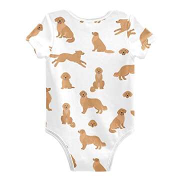 vvfelixl Baby Girls' Bodysuits Golden Retriever Dogs Short Sleeve Cotton Baby Clothes for Girls 0-3 Months Puppy