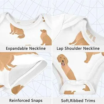 vvfelixl Baby Girls' Bodysuits Golden Retriever Dogs Short Sleeve Cotton Baby Clothes for Girls 0-3 Months Puppy