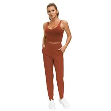 THE GYM PEOPLE Women's Joggers Pants Lightweight Athletic Leggings Tapered Lounge Pants for Workout, Yoga, Running (Medium, Brick Red)