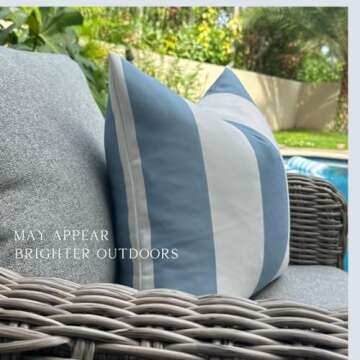 Jillien Harbor Cabana Coastal Pillow Cover Indoor Outdoor Blue and White Striped Pillow Cover Throw ...
