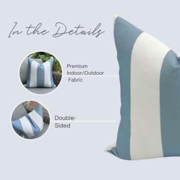 Jillien Harbor Cabana Coastal Pillow Cover Indoor Outdoor Blue and White Striped Pillow Cover Throw Pillow for Home