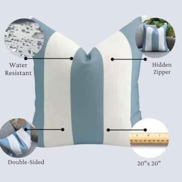 Jillien Harbor Cabana Coastal Pillow Cover Indoor Outdoor Blue and White Striped Pillow Cover Throw Pillow for Home