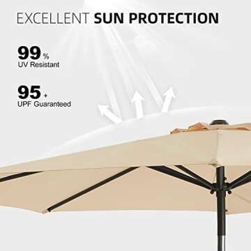 wikiwiki 10 FT Patio Umbrellas Outdoor Table Market Umbrella with Push Button Tilt/Crank, Fade Resistant Waterproof POLYESTER DTY Canopy for Garden, Lawn, Deck, Backyard & Pool, Beige