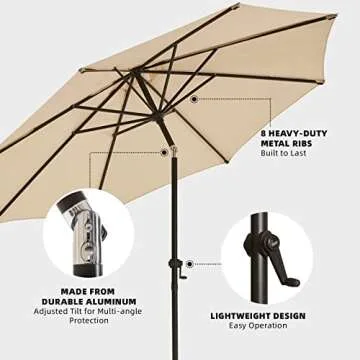 wikiwiki 10 FT Patio Umbrellas Outdoor Table Market Umbrella with Push Button Tilt/Crank, Fade Resistant Waterproof POLYESTER DTY Canopy for Garden, Lawn, Deck, Backyard & Pool, Beige