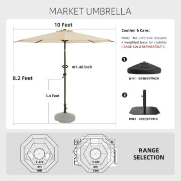 wikiwiki 10 FT Patio Umbrellas Outdoor Table Market Umbrella with Push Button Tilt/Crank, Fade Resistant Waterproof POLYESTER DTY Canopy for Garden, Lawn, Deck, Backyard & Pool, Beige