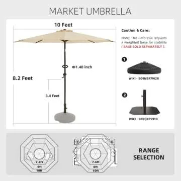wikiwiki 10 FT Patio Umbrellas Outdoor Table Market Umbrella with Push Button Tilt/Crank, Fade Resistant Waterproof POLYESTER DTY Canopy for Garden, Lawn, Deck, Backyard & Pool, Beige
