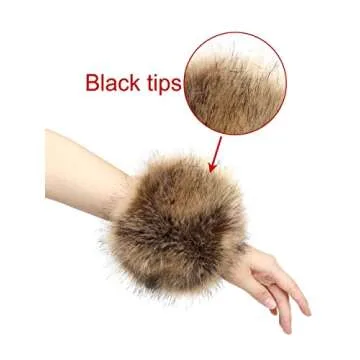 LA CARRIE Women's Leopard Print Faux Fur Wrist Cuffs,Winter Fox Furry Bands Arm Warmer (Raccoon)