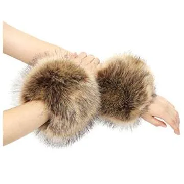 LA CARRIE Leopard Print Faux Fur Wrist Cuffs for Women