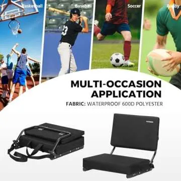 HUTMANG Chair - Stadium Seat with Back Support, Padded Foam Backs, 330LBS Weight Support, Portable, Foldable, Black