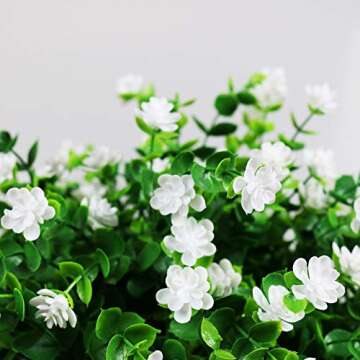 YOSICHY 6 Bundles Artificial Flowers Outdoor Fake UV Resistant Plants Faux Plastic Greenery Shrubs for Outside Hanging Planter Home Kitchen Office Wedding Garden Decor(White)
