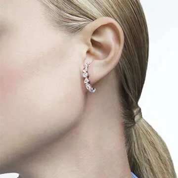 Swarovski Tennis Deluxe Women's Cuff Stud Pierced Earrings with White Crystal in a Rhodium Plated Setting
