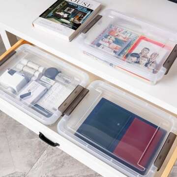 Citylife 4 Packs Portable Project Case, Clear File Box with Snap Lid, Stackable Plastic Organizers for Craft Projects, Letters, A4 Paper, Cards, and Photos