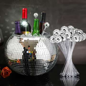 12 Inch Disco Ice Bucket Disco Themed Ice Bucket with 11 Disco Balls Cocktail Stirrers Disco Party I...