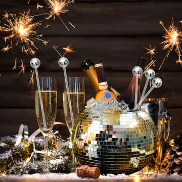 12 Inch Disco Ice Bucket Disco Themed Ice Bucket with 11 Disco Balls Cocktail Stirrers Disco Party Ice Bucket Home Restaurant Bar Party Accessories for Wine Beer Champagne Cooler(Exquisite Style)