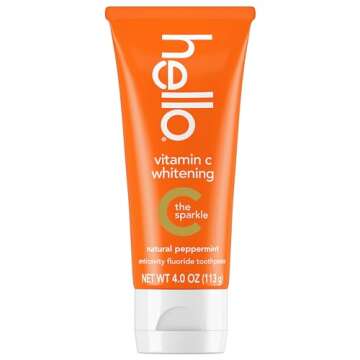 Hello Vitamin C Whitening Toothpaste with Fluoride, Teeth Whitening Toothpaste for Adults, Helps Freshen Breath and Removes Surface Stains, SLS Free, Natural Peppermint Flavor, 4.0 oz Tube
