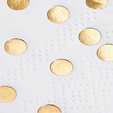 100 Pack White Dinner Napkins with Scalloped Edge - Gold Polka Dot - Paper Napkins for Wedding Reception, Rehearsal Party (4x8 In)