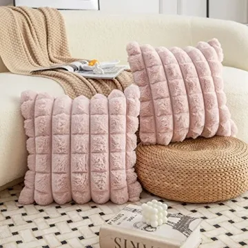 Neelvin Decorative Faux Fur Pink Pillow Covers Set of 2