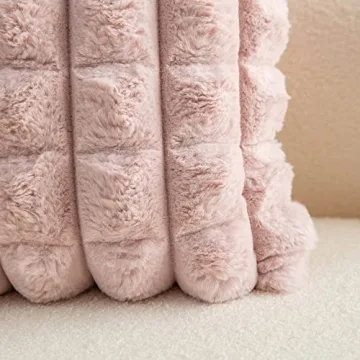 Neelvin Decorative Faux Fur Pink Pillow Covers Set of 2