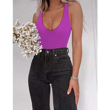 SAUNGKUAI Women’s Bodysuit Sexy Plunge Deep V Neck Backless Sleeveless Tank Thong Body Suits Outfi...