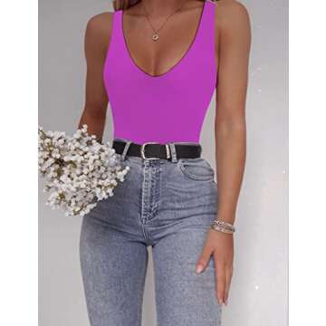 SAUNGKUAI Women’s Bodysuit Sexy Plunge Deep V Neck Backless Sleeveless Tank Thong Body Suits Outfits for Going Out Hotpink S