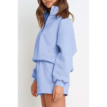 Trendy Queen Women's Oversized 2 Piece Lounge Sets Fall Outfits 2023 Long Sleeve Cozy Casual Pajamas Short Sweatsuit Sets Lightblue